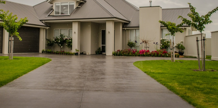 Freshly poured concrete driveway